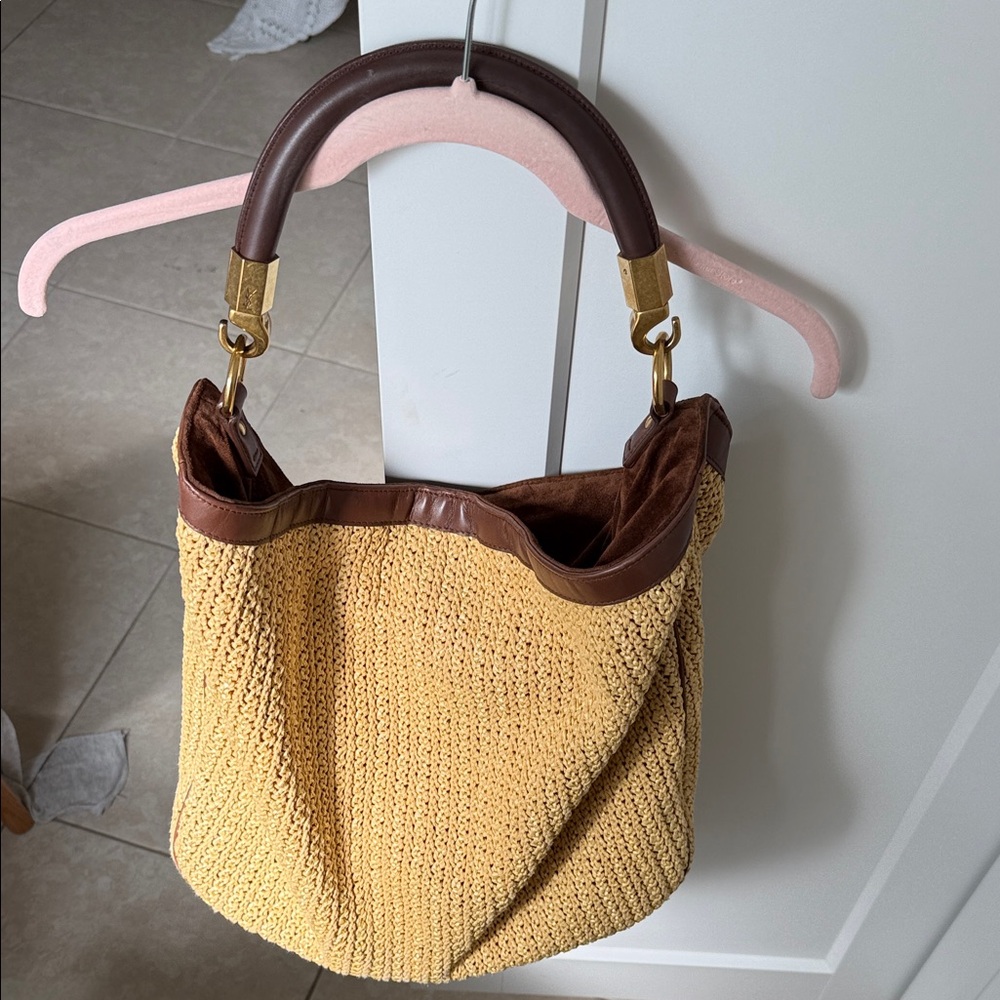 Yves Saint Laurent Roady Natural Raffia Woven Brown Leather Large Hobo bag